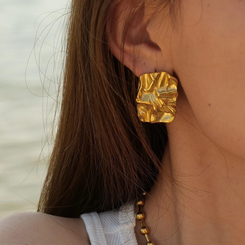 Geometric Square Stud Earrings - Image 2