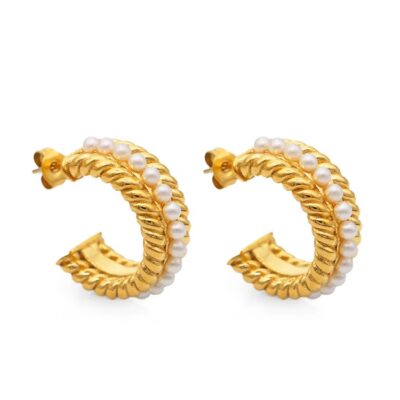 Small Pearl Gold Hoop Earrings