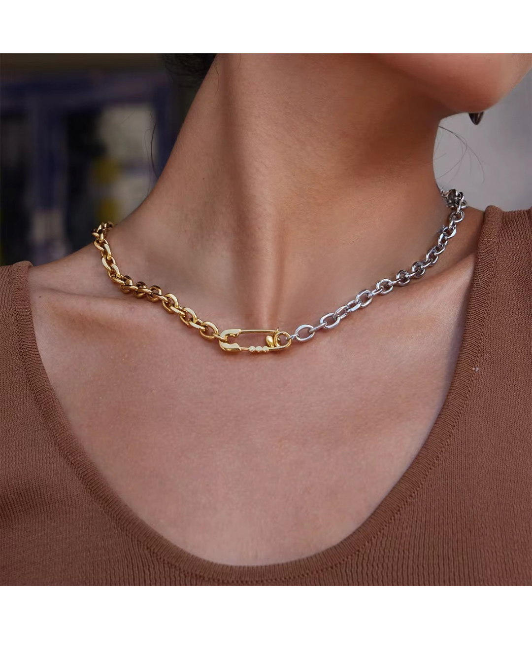 Two-Tone Paperclip Chain Necklace - Image 2
