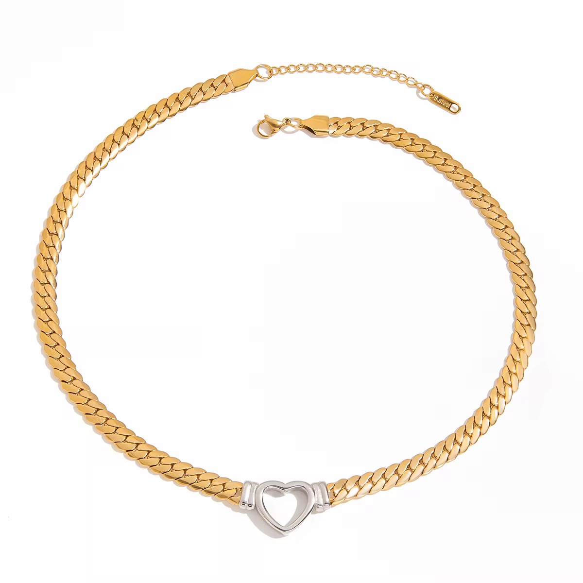 Heart Pendant Gold Choker Necklace - Image 3