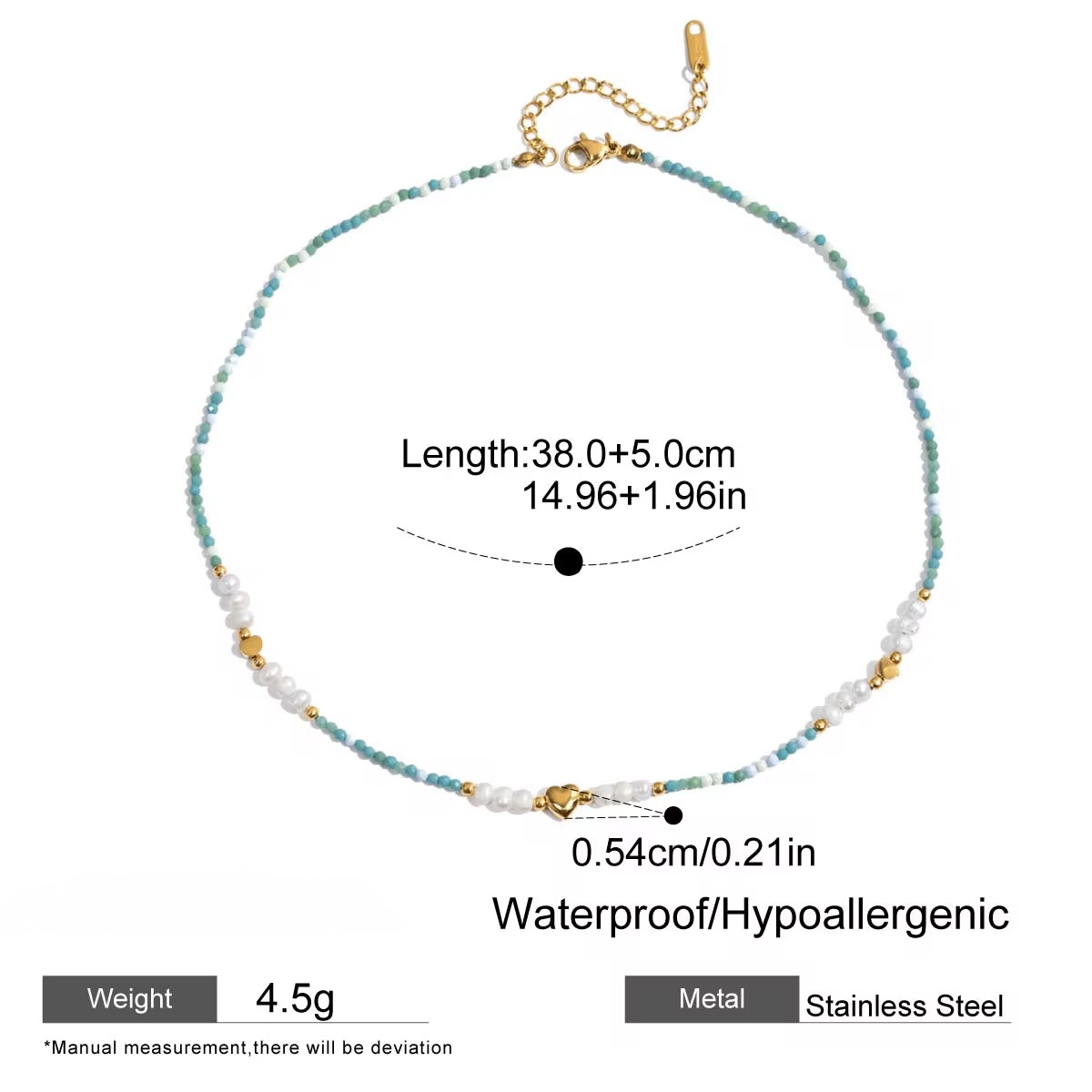 Freshwater Pearl & Blue Stone Heart Necklace